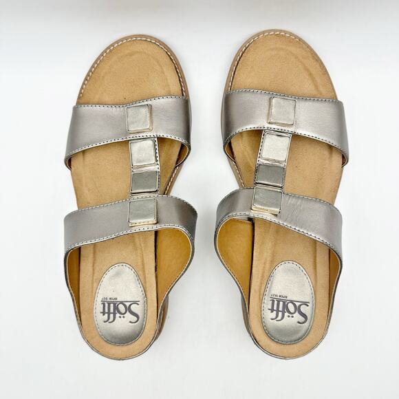 Sofft Womens Blaire Wedge Sandal US 7.5 M Taupe Silver Metallic Leather NWOB - Picture 9 of 11